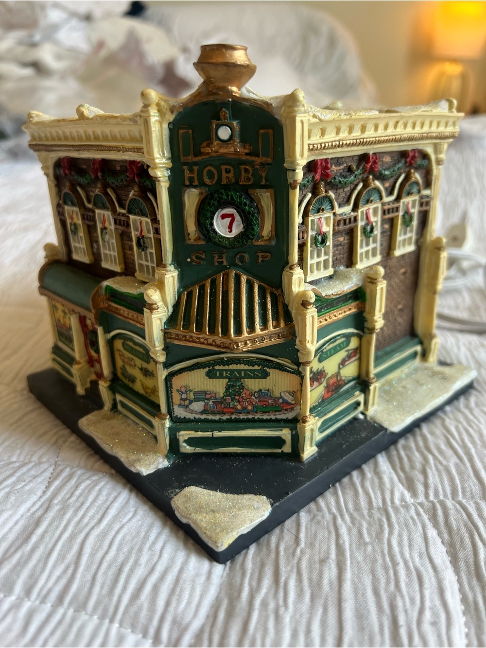 Villager Hobby Shop Holiday Village Building - Green and Cream